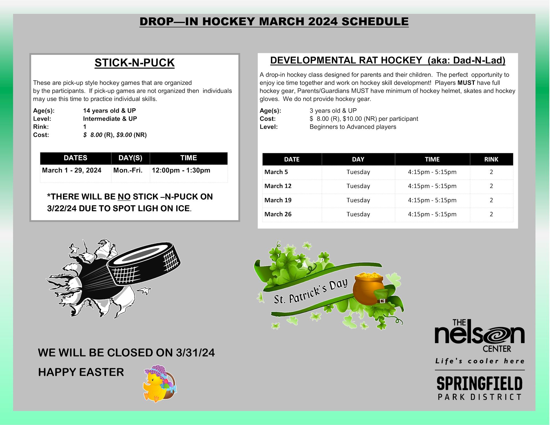 2024 March Drop In Hockey Schedule